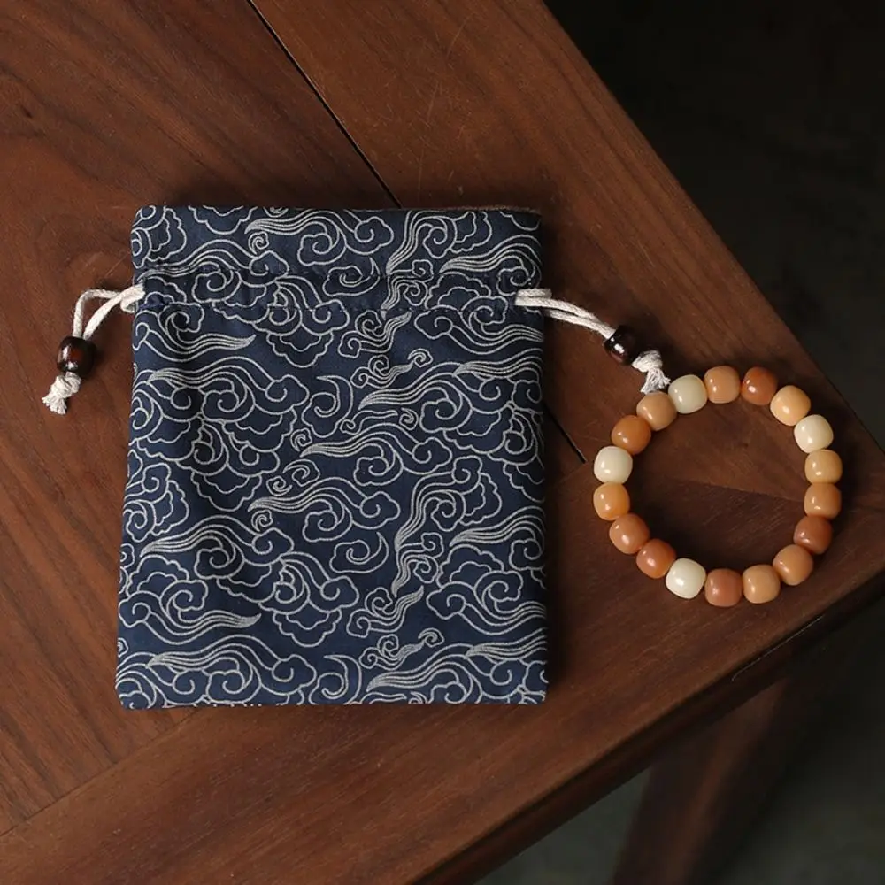 Washable Linen-cotton Jewelry Storage Bag Dustproof Portable Drawstring Bag Chinese Style Bracelet Bead Bag Cultural Playthings
