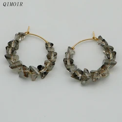 Hematite Glass Copper Circle Earrings For Women Faceted Transparent Grey Hoop Ear Rings Fashion Trendy New Designer Items C1142