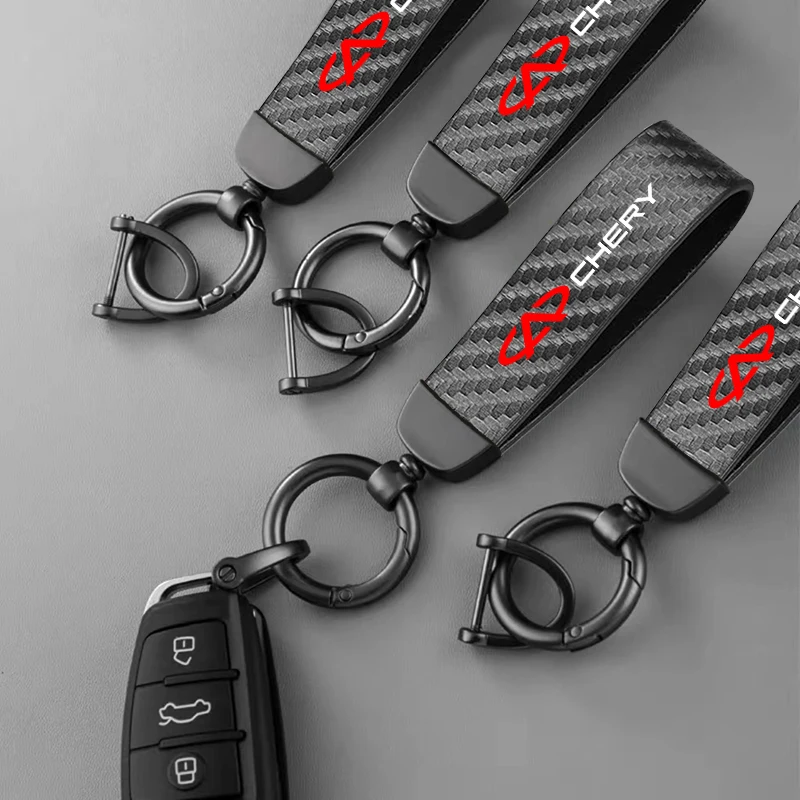 Carbon Leather Car Keychain Chain Key Rings Degree Rotating Horseshoe Rings for Chery Tiggo 2 3 4 5 6 7 8 3X 5X Pro T11 5X Glx 7