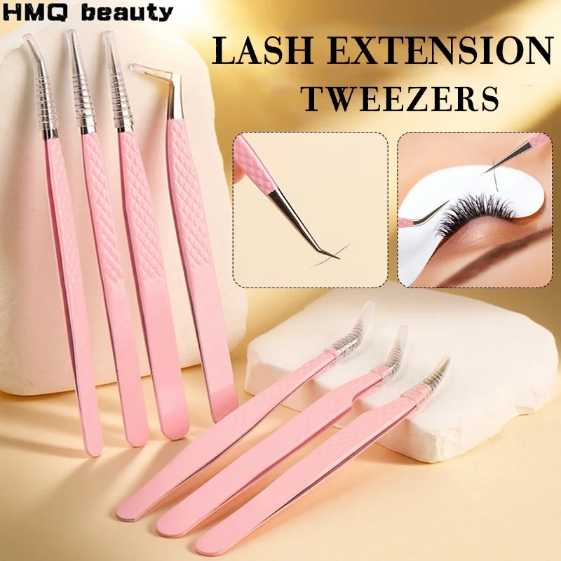Pinzette per ciglia con punta in fibra di fascia alta Pinzette per estensione ciglia finte in acciaio inossidabile Pinzette ad alta precisione antiscivolo in fibra precisa