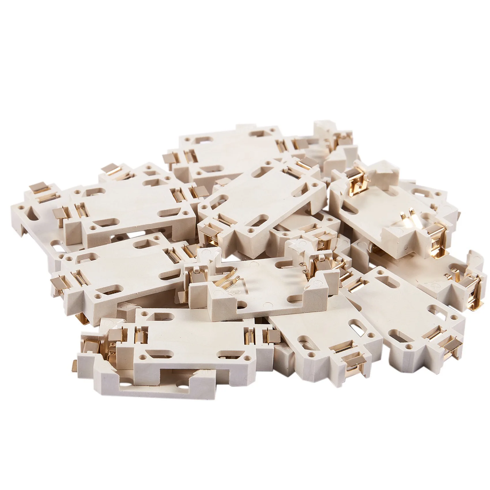 LJL 5X soporte de enchufes de batería de litio de botón de celda CR2032 de plástico y 20 piezas carcasa blanca CR2032 soporte de batería de botón de celda SMD