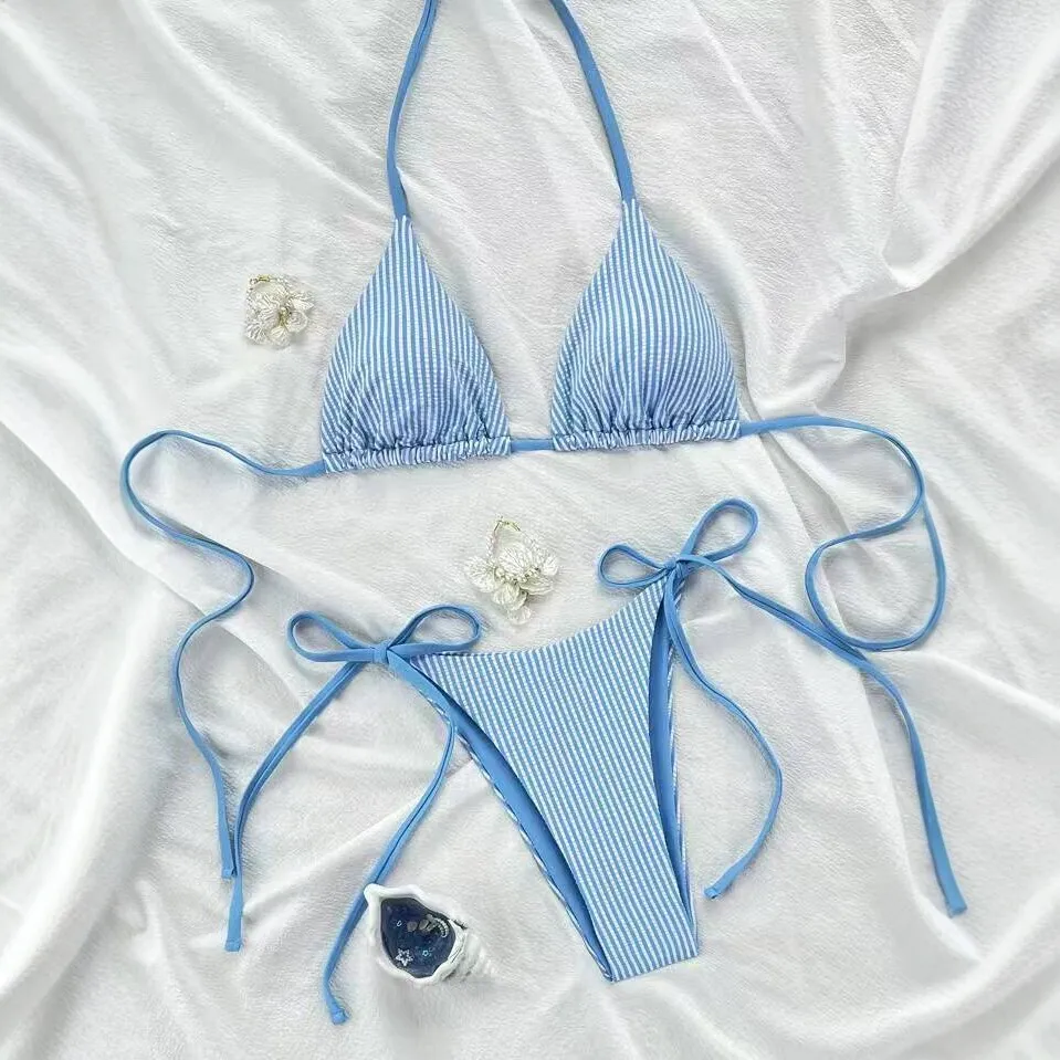 Swimwear Women Striped Print Brazilian Thong Bikini Set Lace-up Swimsuit Two Pieces Bathing Suit Women 2026 Beach Wear Bikinis