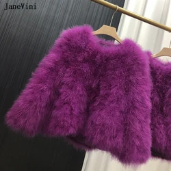 JaneVini Luxury Royal Blue Ostrich Feather Bridal Faux Fur Shawl Wrap Wedding Cape Bolero Women Jacket Winter Evening Coat Cloak