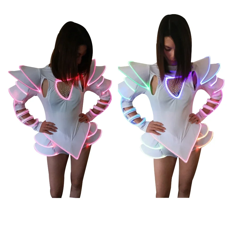 Tutú de Ballet, vestido de baile Led, disfraz para mujer y niña, faldas de baile, traje de fiesta Disco de boda, traje brillante, mono blanco para Cosplay