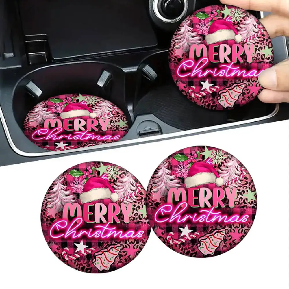 Leopard Print EVA Festive Car Cup Coasters Non-slip Christmas Decoration