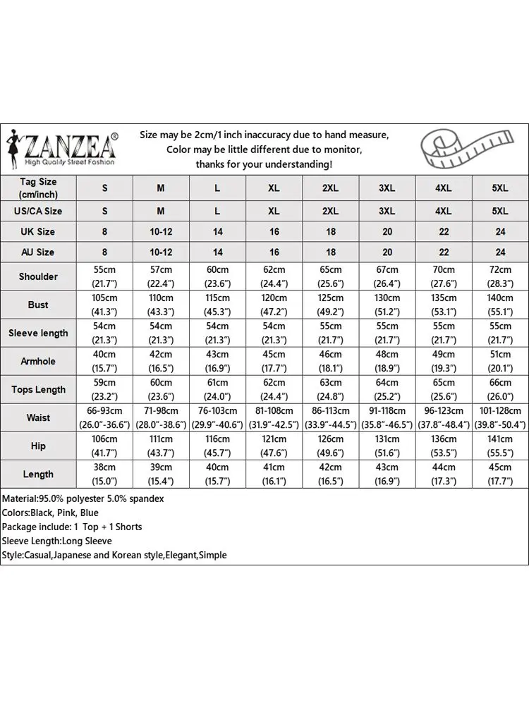 ZANZEA-trajes cortos informales con cintura elástica, moda sólida, conjuntos cortos de 2 uds., Tops cortos de manga larga para vacaciones, conjuntos deportivos de otoño