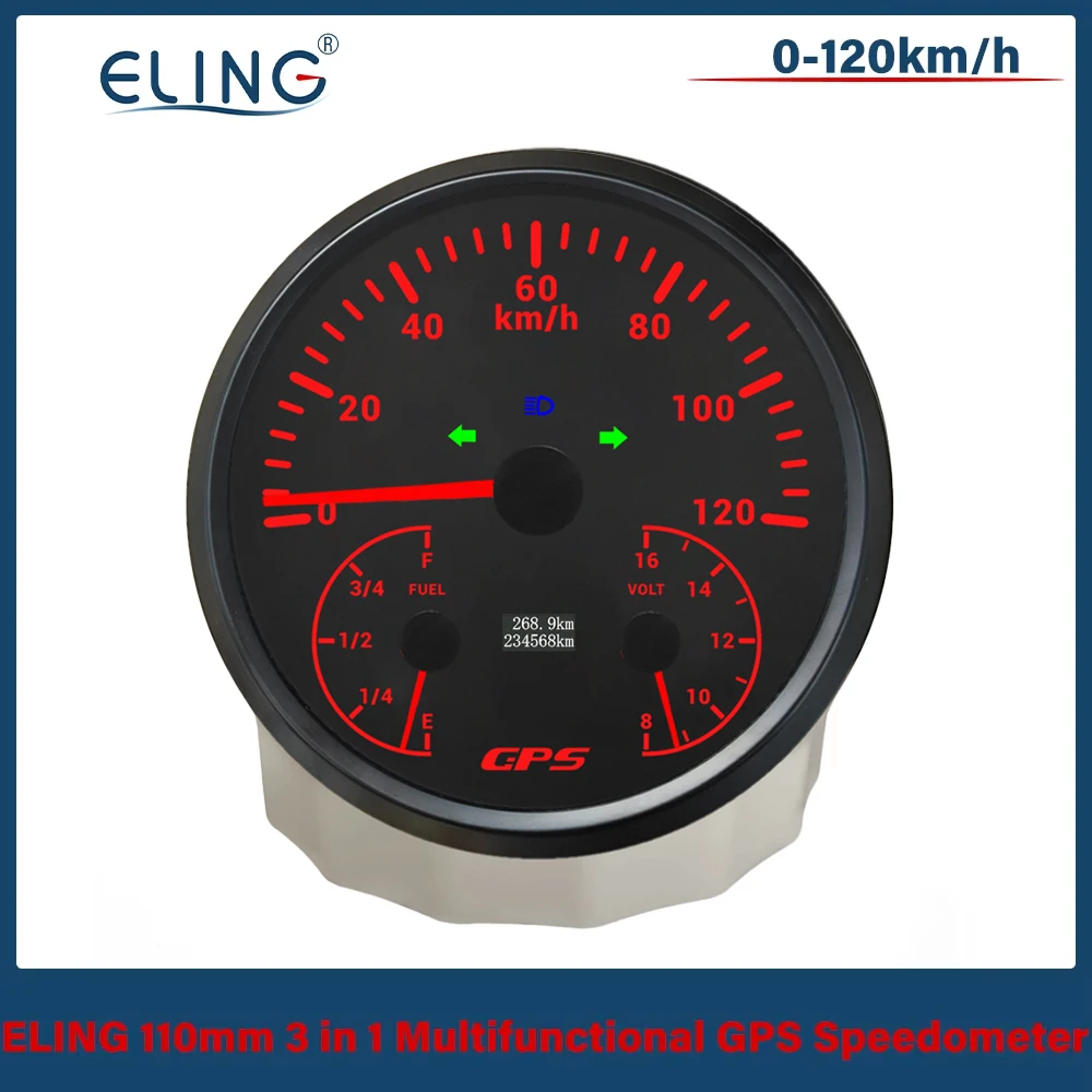 ELING 110 مللي متر 3in1 متعدد الوظائف 0-120 كم/ساعة 0-200MPH GPS عداد السرعة مع مستوى الوقود الفولتميتر 12 فولت 24 فولت مع 7 ألوان الخلفية #2