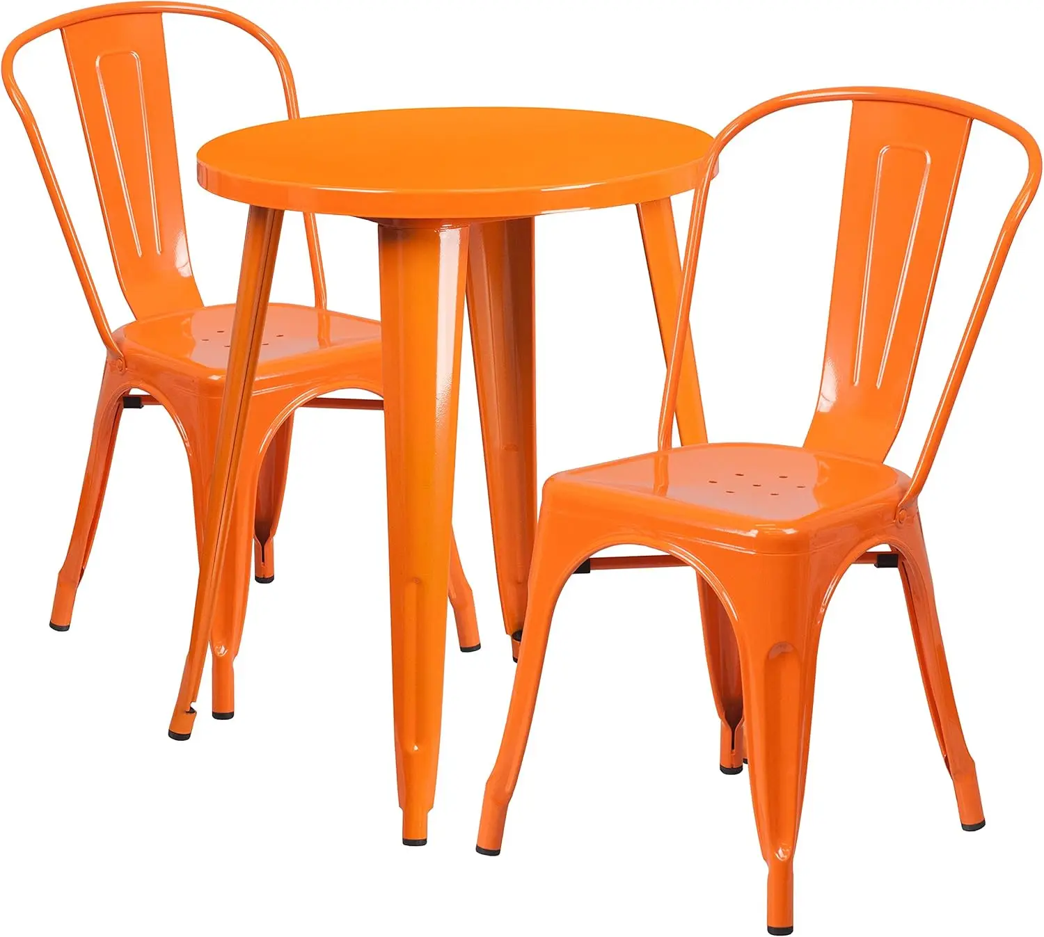 Commerciële Klasse 24 "Ronde Oranje Metalen Indoor-Buitentafel Set Met 2 Caféstoelen