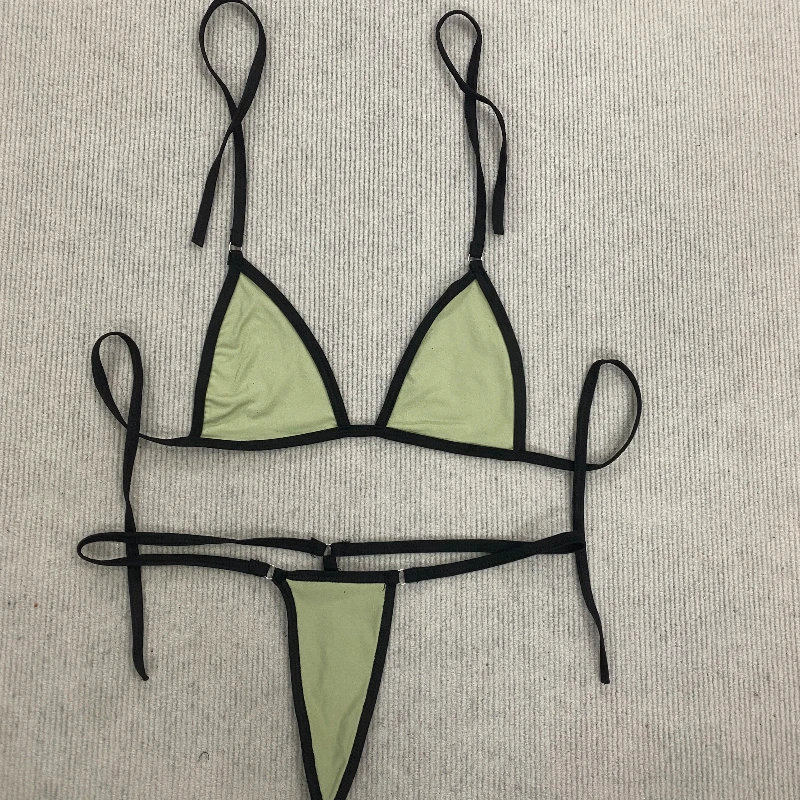 

Европейско-американский сексуальный купальник-бикини с завязками на шее, треугольный, с низкой талией, мини-стринги, для пляжного отдыха, женская одежда