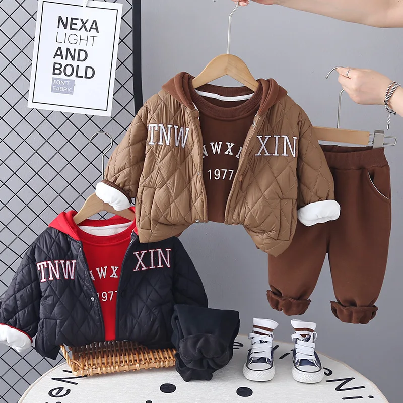 

Модная повседневная хлопковая куртка на флисовой подкладке для мальчиков, теплая внутренняя одежда, одинаковый жилет для детей, комплект зимней одежды для малышей