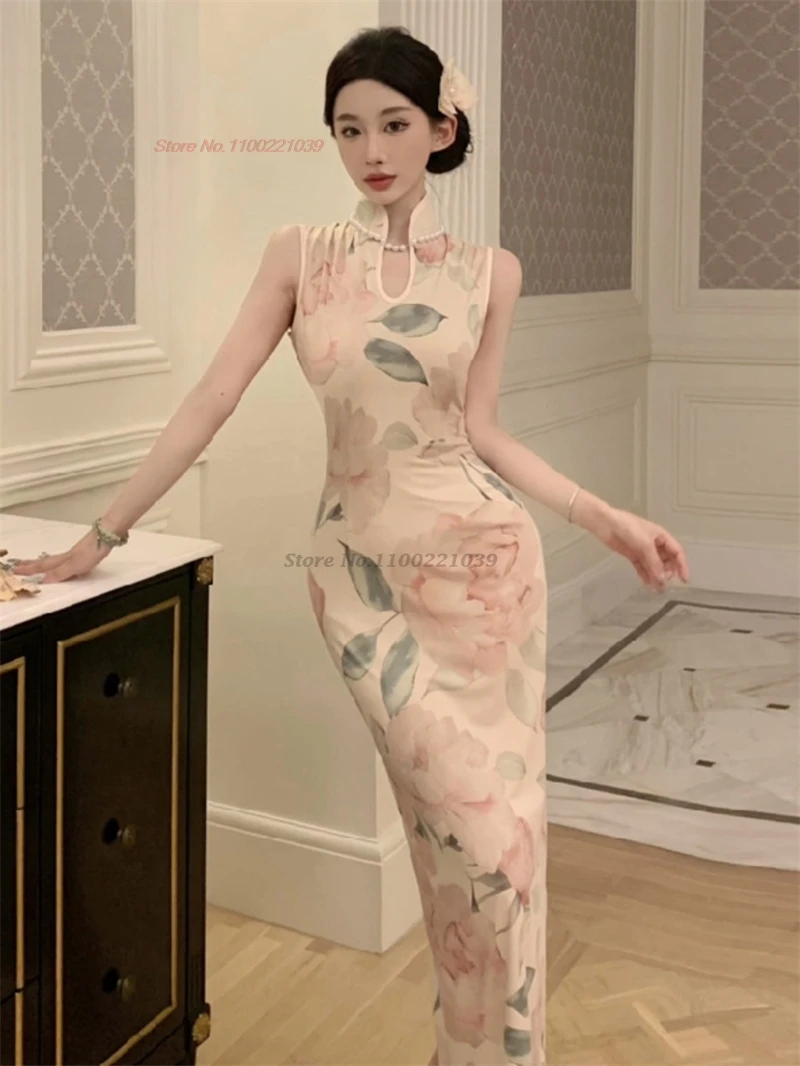 

2024 chinese sexy qipao traditional sleeveless qipao evening dress sexy off shoulder nightclub cheongsam banquet party dress