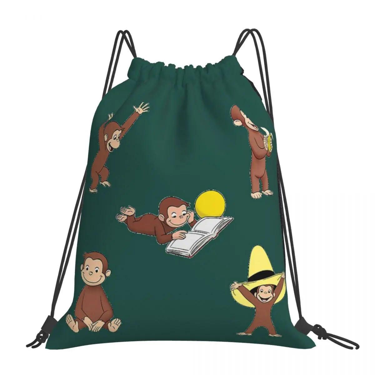 George The Curious Monkey Backpacks Fashion Portable Drawstring Bags Shoes Bag Book Bags For Man Woman Students