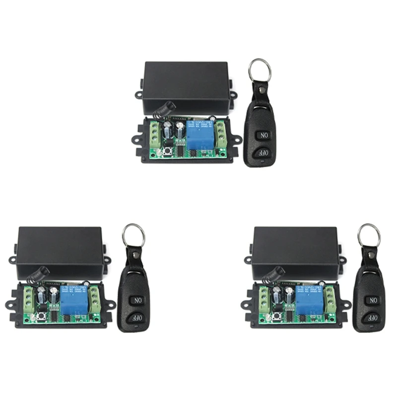 

3X DC 12V 10A 1Ch Wireless Remote Control Switch System Receiver Transmitter 2 Buttons Waterproof Remote 433Mhz