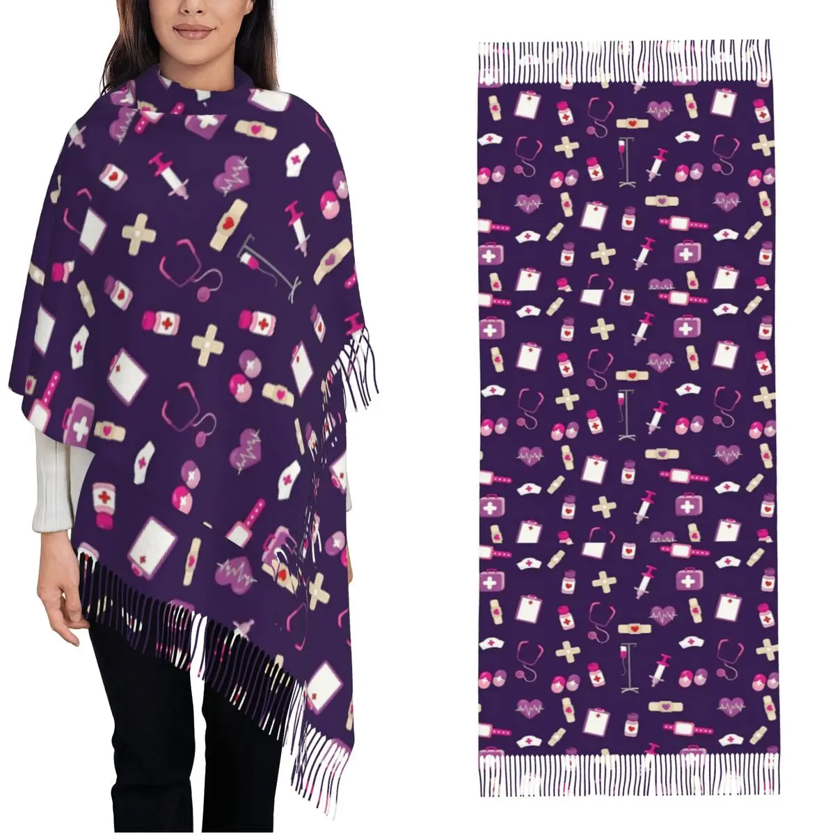 

Женский шарф, теплый, мягкий, милый, больничный, медицинский, для медсестер, головные уборы, шарфы с длинными кисточками, шали, Wrpas, новинка зимы Bufanda Mujer