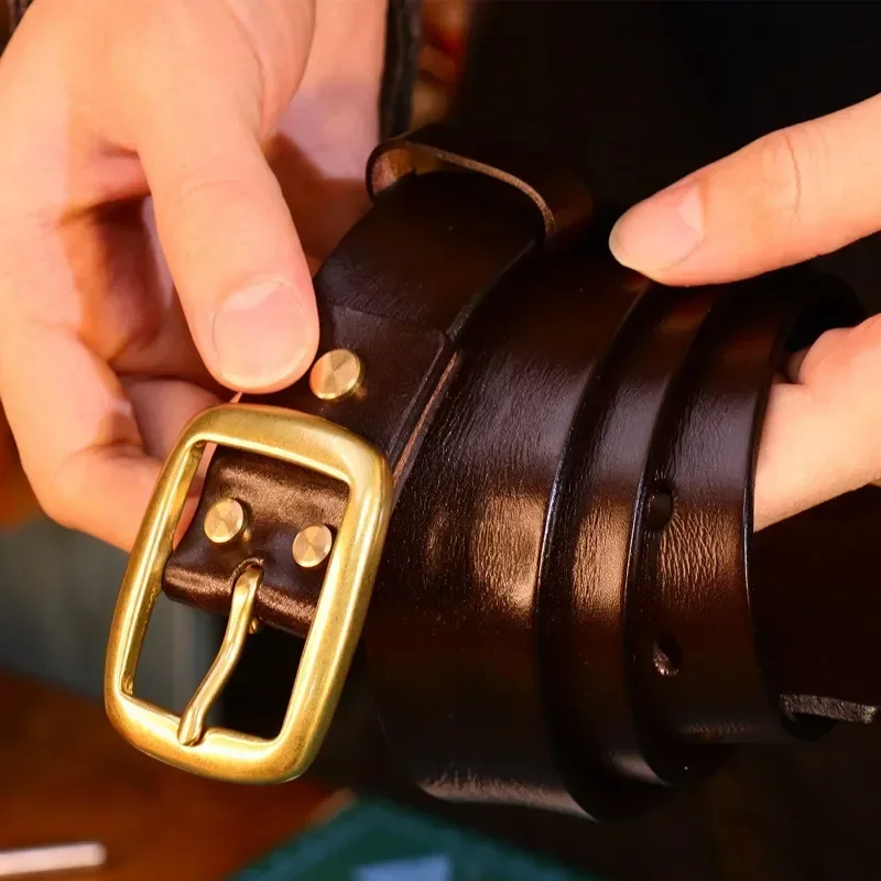 Stylish and Durable Handcrafted Cowhide Belt with Brass Buckle for Men 38mm Width 4mm Thickness