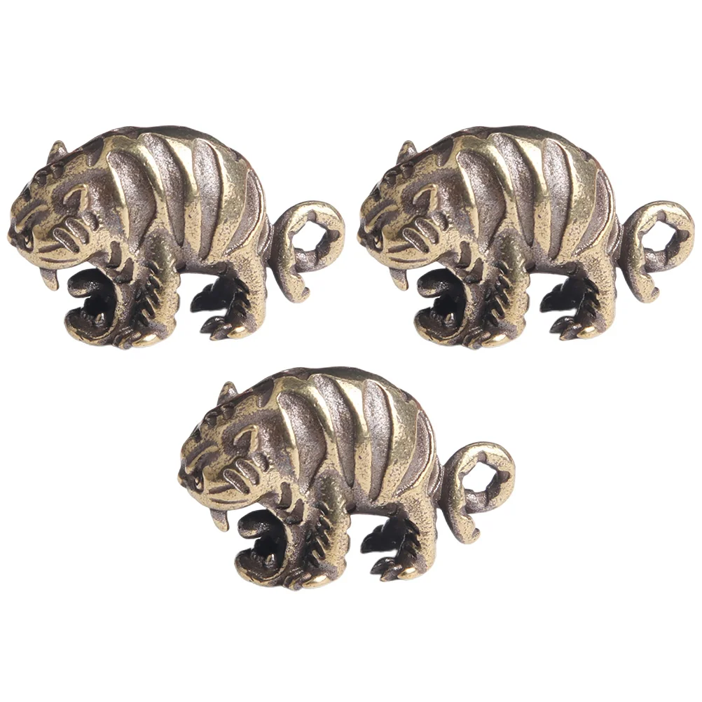 

3 Pcs Tiger Pendant Keychain Animal Decor Accessories Keyholder Shaped Brass Cute