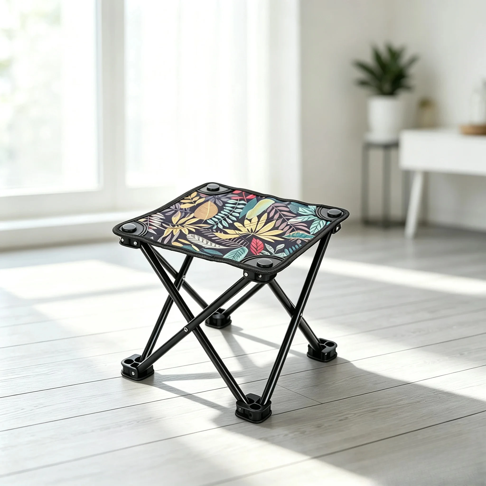 Camping Stool Foldable Portable Stool with Metal Frame Furniture Sturdy Low-Sitting for Campers, Fishing, Outdoor Activities