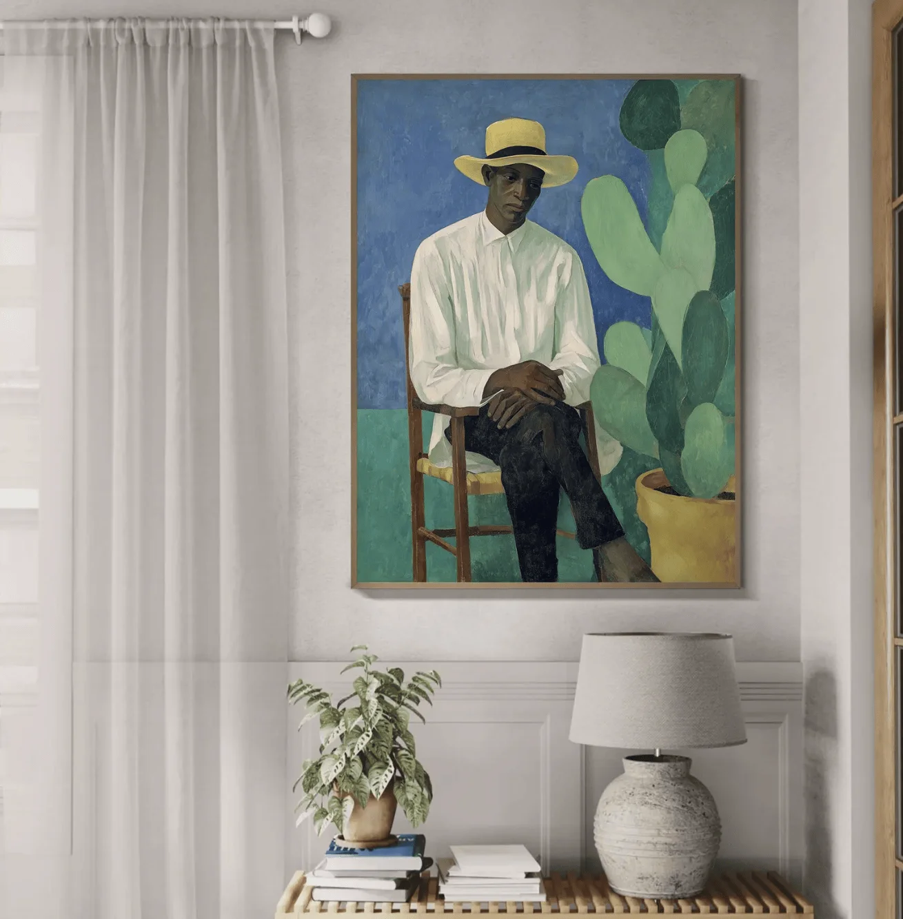 Vintage Portrait & Cactus Wall Art Canvas Prints, Classic Figure Posters, Retro Decor for Living Room Bedroom Study Decor