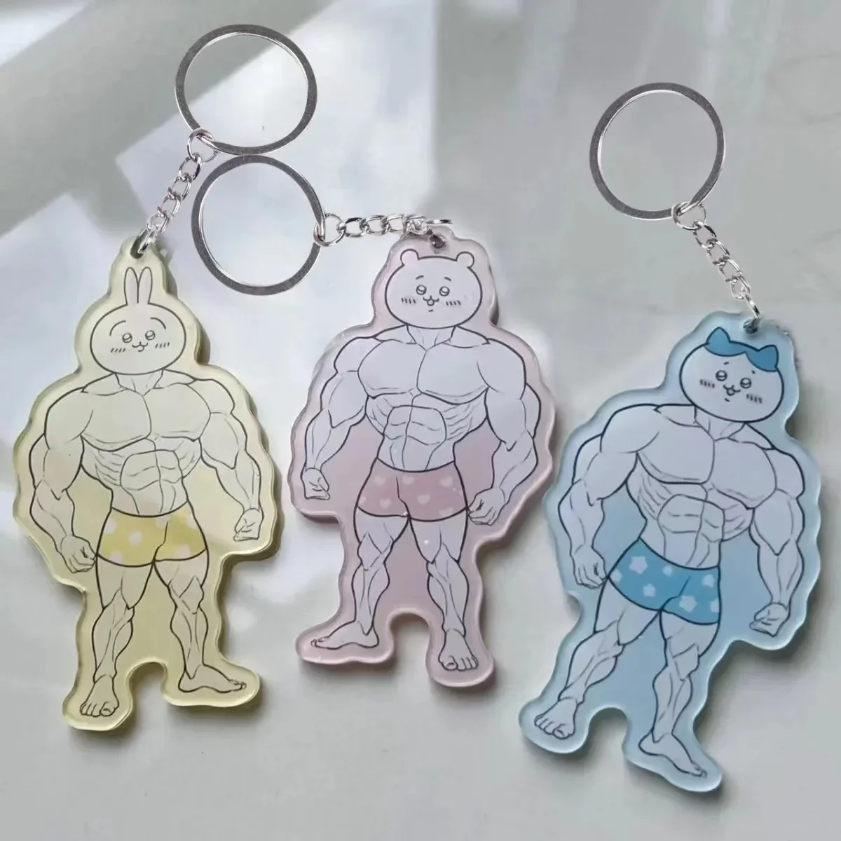 Kawaii Cool Muscle Serie Keychain Funny Anime 치이카와 Fitness Hunk Couple Bag Decoration Pendant Toy Friends Gift