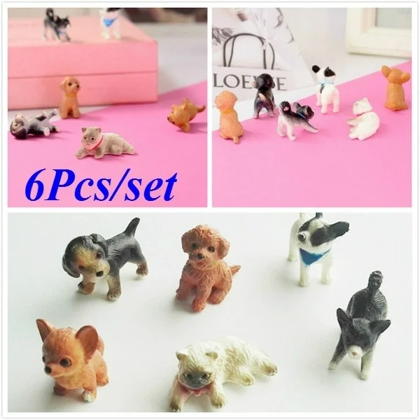 1:12 6 uds escala simulación gato y perro casa de muñecas modelo en miniatura casa de muñecas decoración accesorios para muñecas