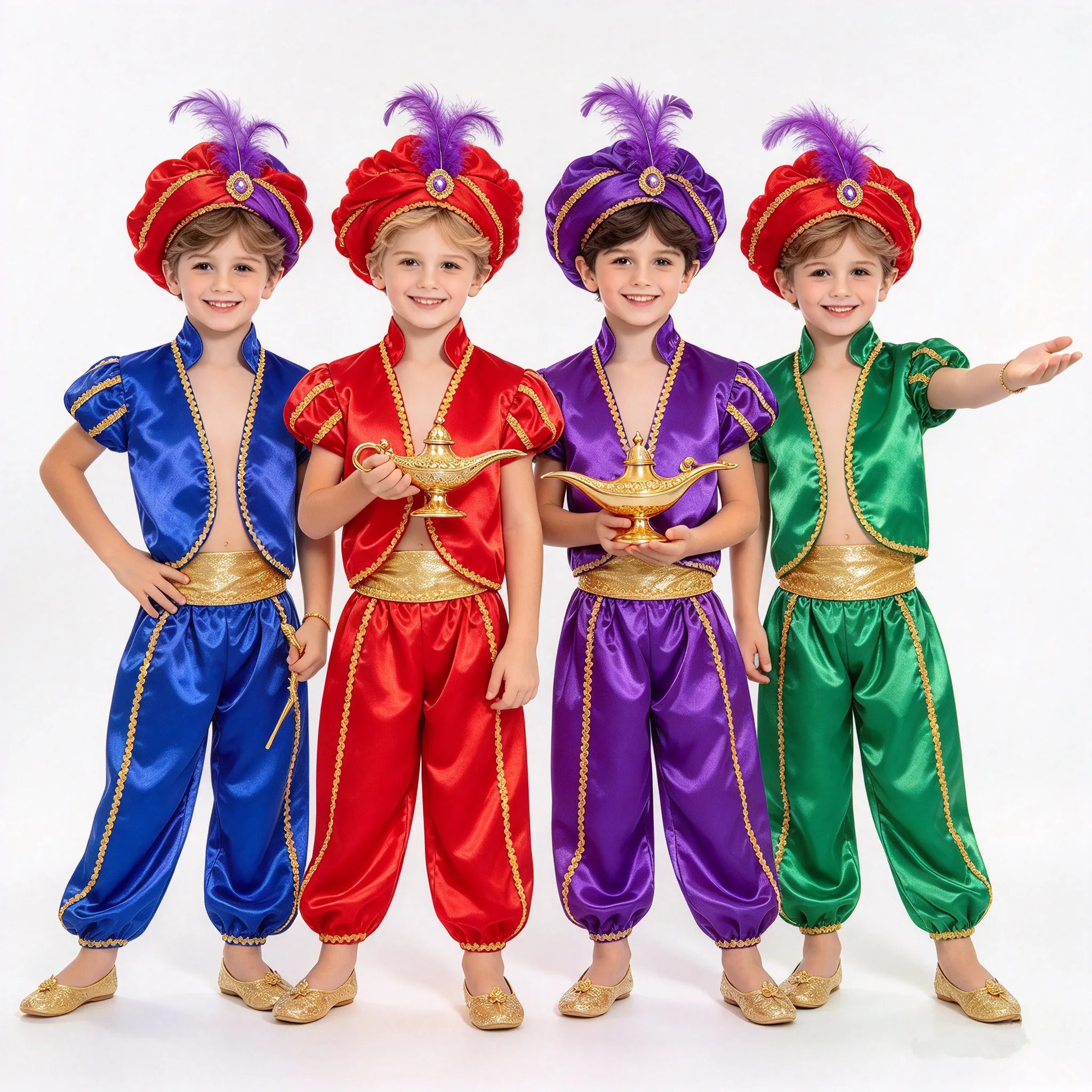 Kids Boys Stand Collar Cap Sleeve Satin Arab Prince Vest Waistcoat Halloween Theme Party Carnival Magical Lamp Cosplay Costume