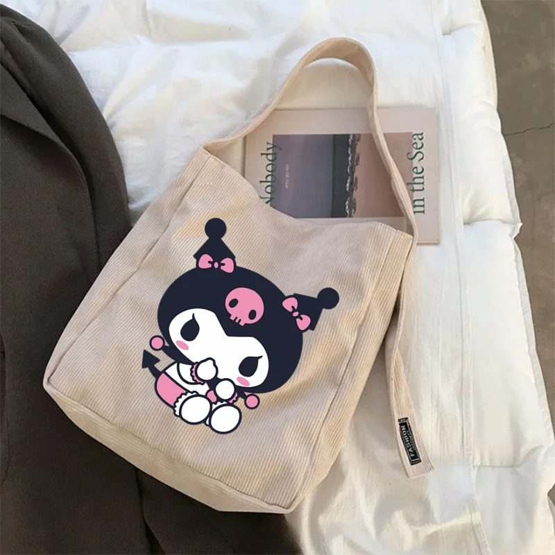 Sanrioes Melody Pom Pom Purin Kuromi Women\'s Shoulder Bag 2024 Large Capacity Cute Shopping Handbag Fashion Trend Shopping Bags