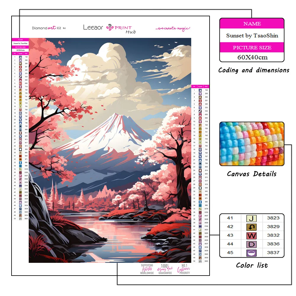 5D Comic Landscape Diamond Painting Sakura Under Mount Fuji Full Rhinestone Mosaic Embroidery Cross Stitch Kit Home Decor Gifts