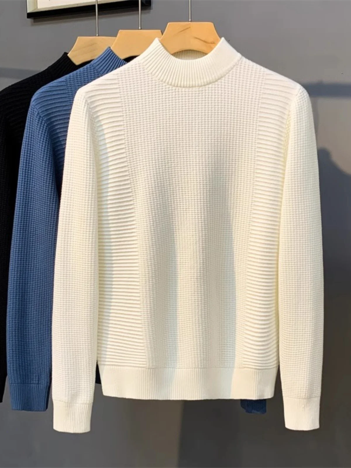 

Мужской свитер Slim Fit с воротником-стойкой, повседневный базовый слой, модный корейский стиль, весна-осень