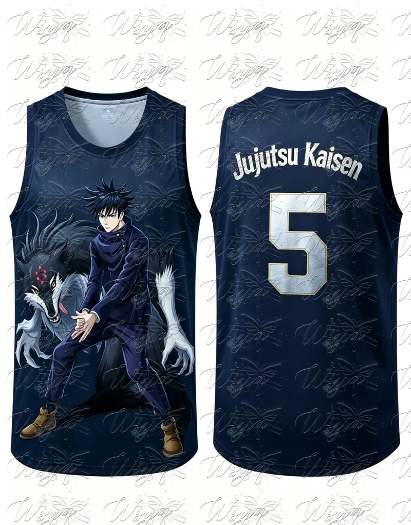 Summer Manga Quick Dry Mesh Basketball Tank Unisex Jujutsu Kaisen Megumi Fushiguro Print Breathable Sports Sleeveless Vest
