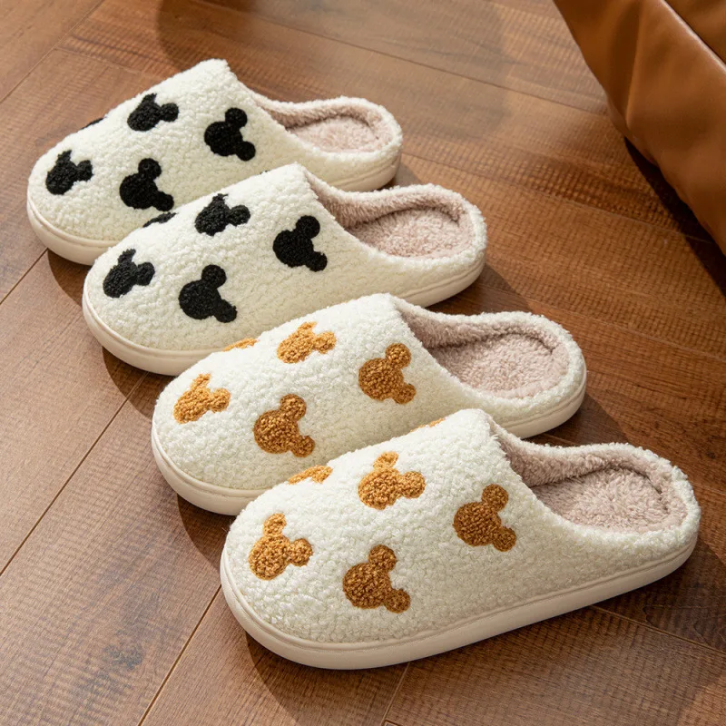 Cute Bear Women Slippers Winter Indoor Warm Soft Sole Breathable Comfort Anti-slip Bedroom Causal Flat Cotton Shoes