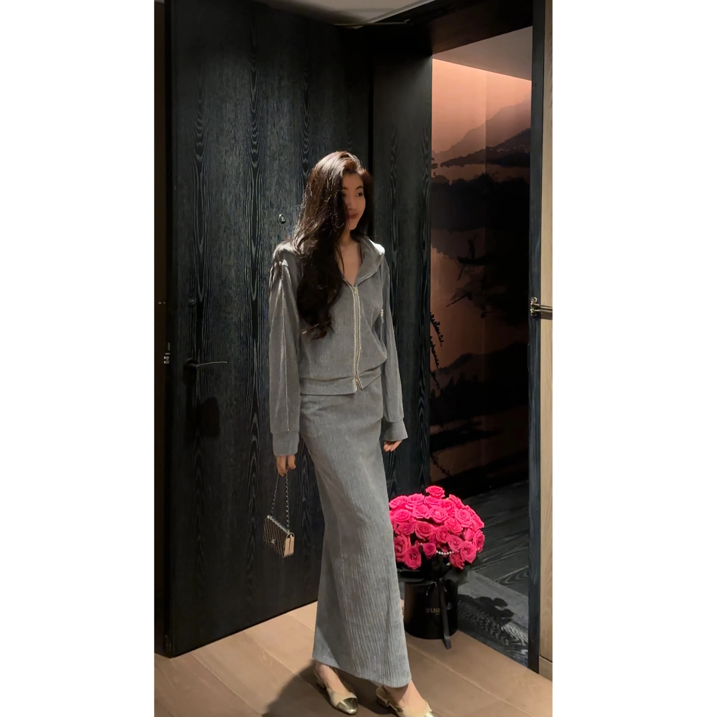 

NCOU Nie Kou 2022, осенняя модная повседневная бархатная полосатая толстовка с капюшоном, комплект Jaet, цветной дизайн, женская одежда