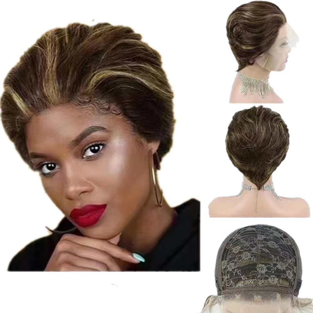 

13x1 Transparent Lace Short Bob Wig Brazilian Remy Straight Pixie Cut Wig T Lace Front Human Hair Wig for Black Women Preplucked