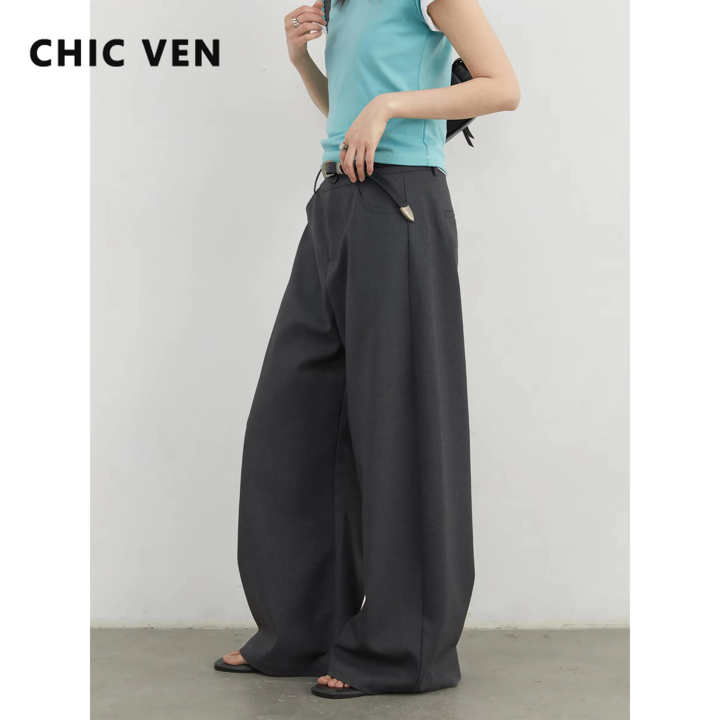 

CHIC VEN Fashion Women Pants Solid Loose Casual Suit Trousers Female Wide Leg Pant Sport Spring Summer 2025