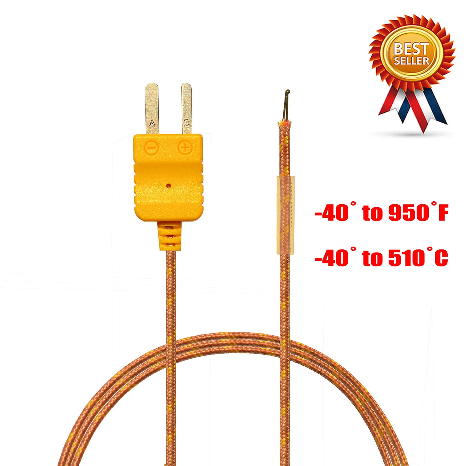ZIBOO TP3K TP7 Standard Probe Thermocouples FIBERGLASS COATED Measure-40˚ to 950˚F(-40˚ to 510˚C) for Thermocouple Sensor  Meter