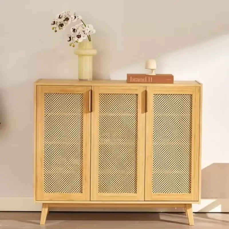 Modern Nordic Solid Bamboo Sideboard Cabinet Rattan Storage Locker for Living Room Household Furniture Minimalist Design