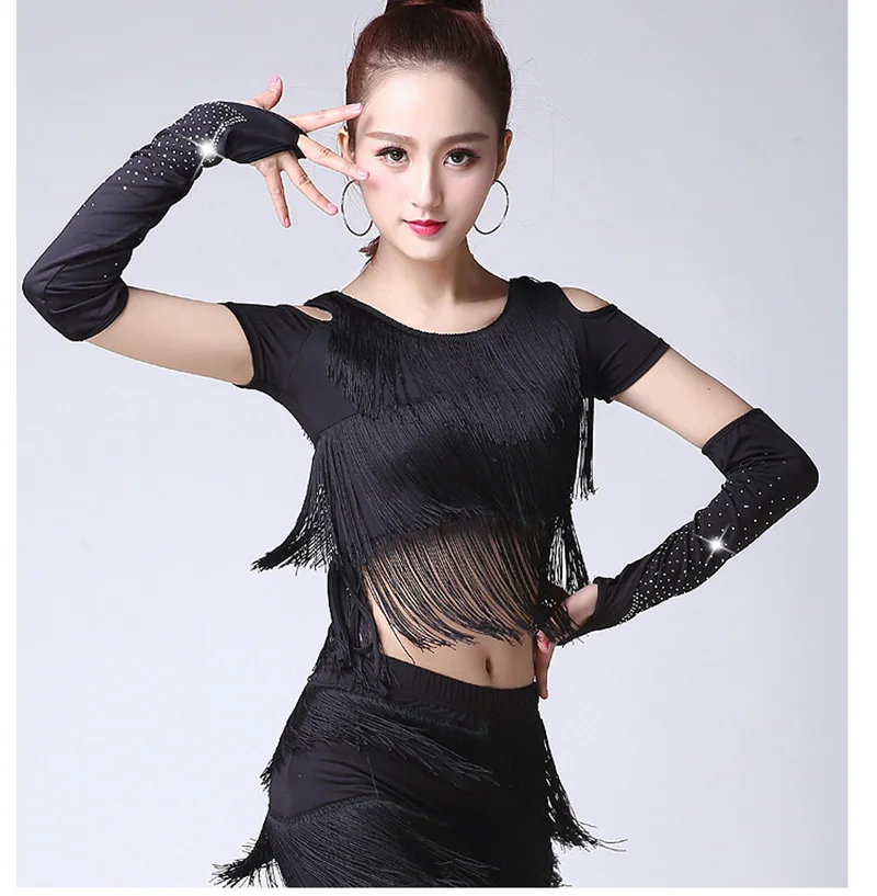 Sexy Lace Gloves Latin Stage Dance Stage Performance Arm Sleeves Female Mesh Flash Drilling Rhinestone Half Finger Gloves S155