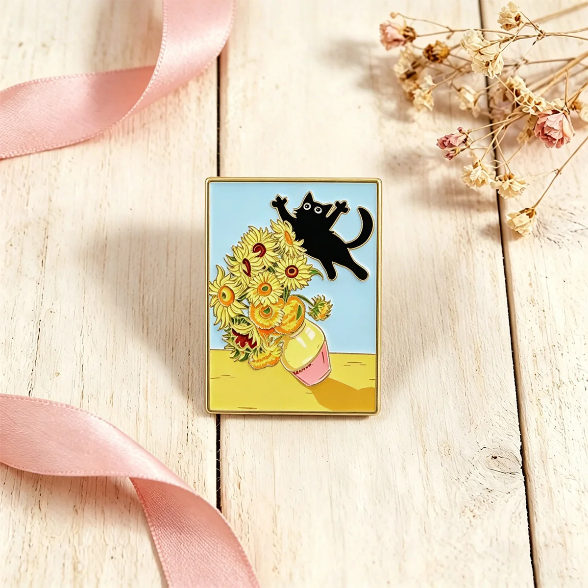 Van Gogh Sunflower Black Cat Enamel Pin Funny Art Painting Lapel Brooch Metal Badge for Backpack Jeans Hat Cute Art Jewelry Gift