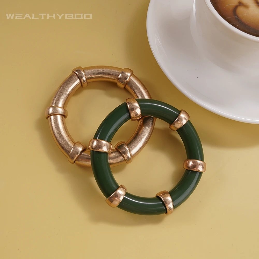 

Vintage Bamboo Tube Bracelet With Dual-Layer Multi-color Curved Design Charm For Ladies' Holiday Accessories