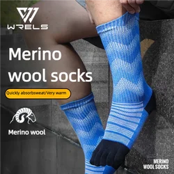 WRELS 1/3 pairs Merino Wool Socks For Men Thick Warm Hiking Running Cushion Crew Socks Merino Wool Sports Five Toe Socks