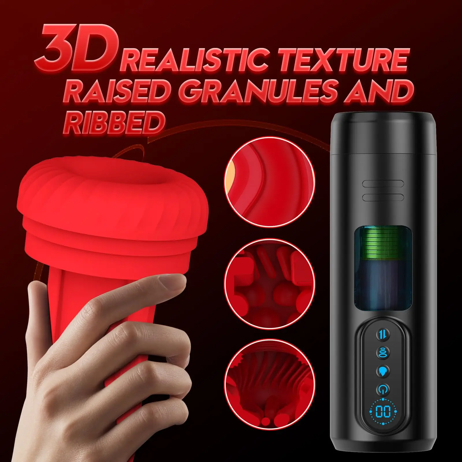 LCD التلقائي مص ذكر الاستمناء 9 Thrusting الاهتزاز اللسان آلة التدفئة كس القضيب مضخة جهاز استمناء الجنس لعب