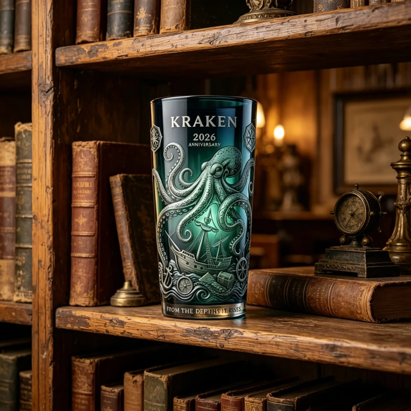 Kraken 2026 Anniversary Glass Cup Octopus Pirate Ship Printed Pint Glass Large Capacity Beer Mug for Bar Home Decoration