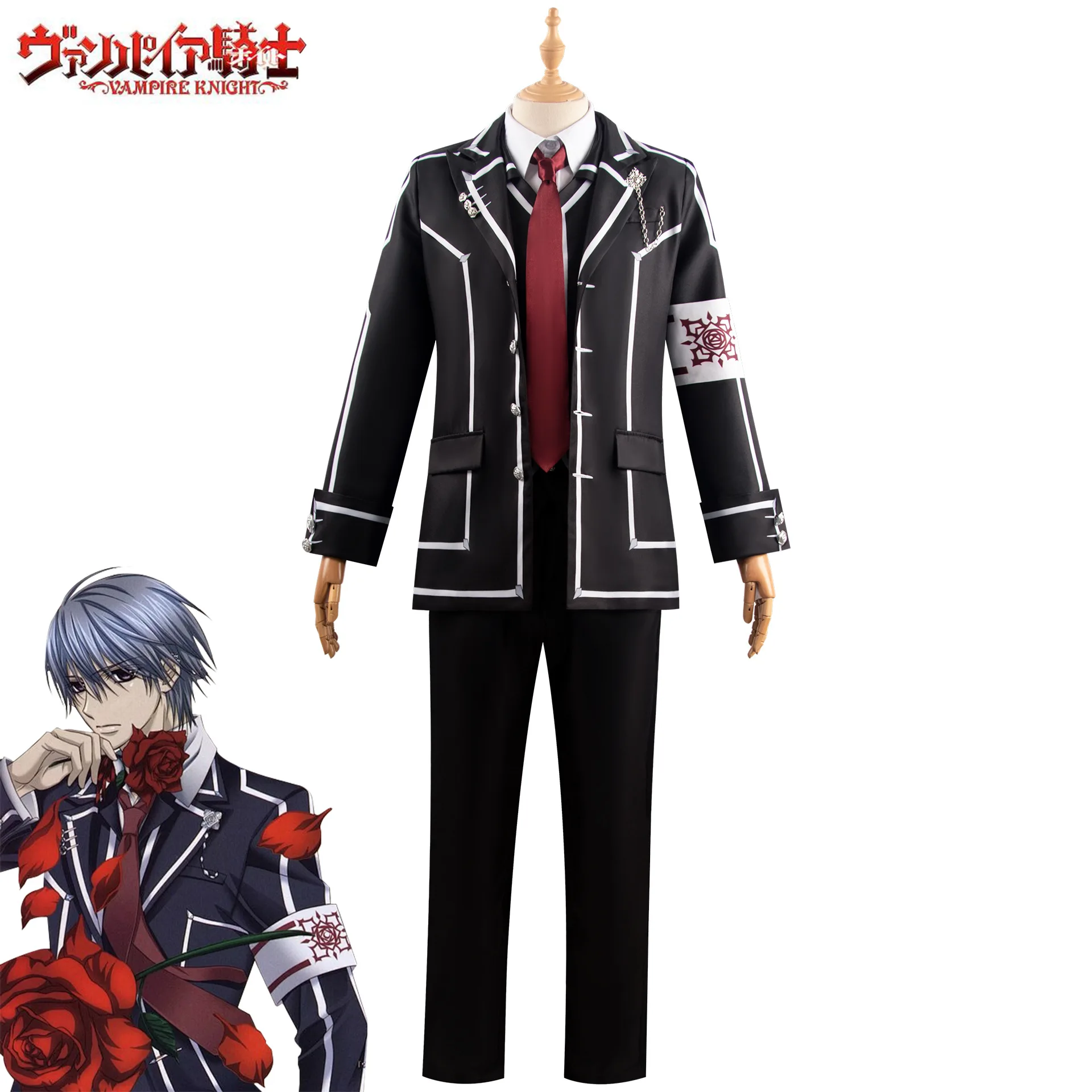 Anime Vampire Knight Kiryu Zero Clan Kaname Cosplay Costume Black White Suit Uniform Halloween Party Play Clothes for Adult Men