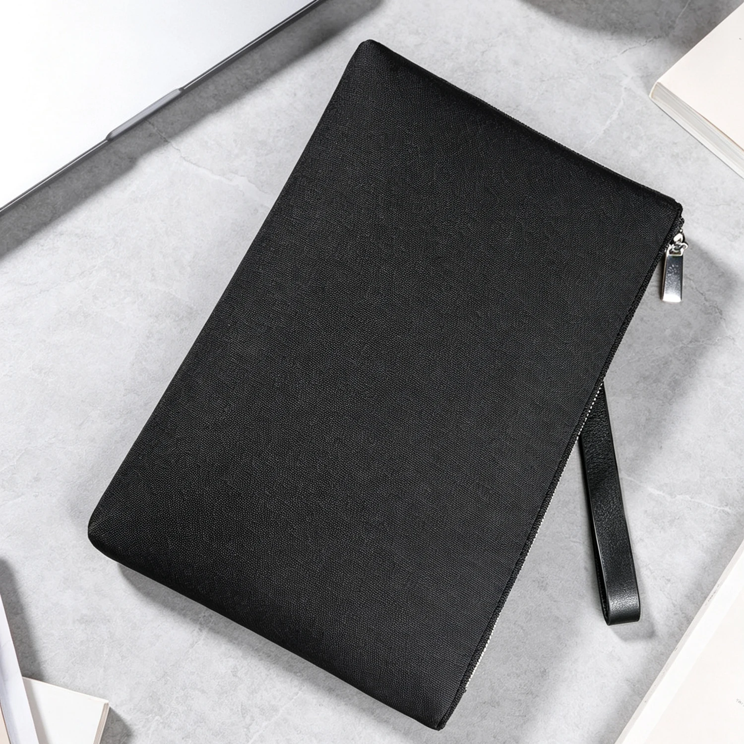 Men's PU Leather Clutch Bag, Large Capacity Zipper Wristlet Handbag, Phone Document Pouch for Business Travel