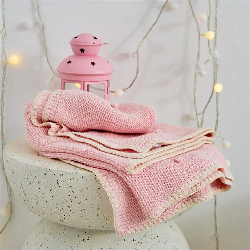 Knitted Baby Blankets Newborn Solid Color New Born Bedding Cover Cotton Baby Item Swaddle Wrap