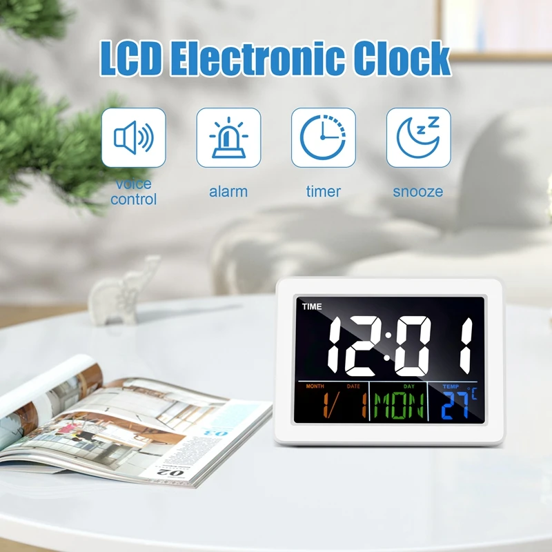 Color Large Screen LCD Electronic Desk Alarm Clock with Temperature Date Display