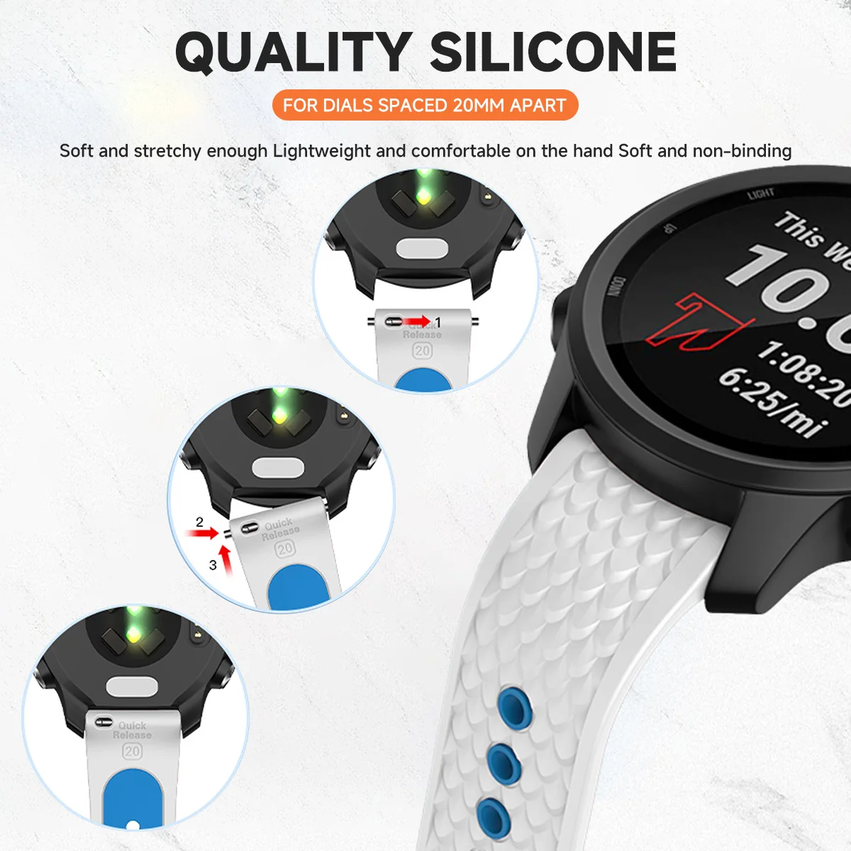 ฟอร์รันเนอร์ 165 เพลงสมาร์ทสายนาฬิกาสร้อยข้อมือสำหรับการ์มิน วีนู 2 พลัส SQ 2 ฟอร์รันเนอร์ 245 645 570 42 มม.ซิลิโคน 20 มม.สายรัดข้อมือ