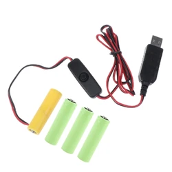 AA Battery Eliminator USB Power Supply Cable Replace 4x 1.5V AA Battery for Electric Toy Clock LED Light with Switch P9JB