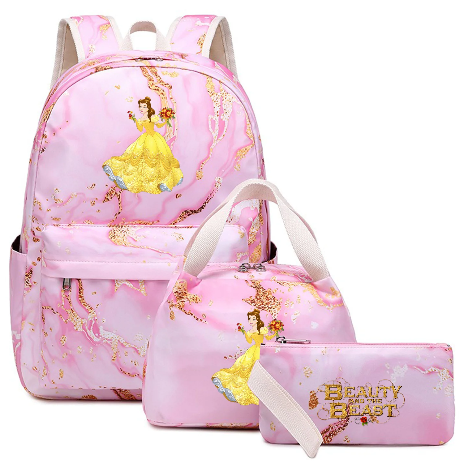 

3Pcs/Set Beauty and the Beast Kids Backpack Capacity Schoolbags Student Boys Girls Pen Lunch Bags Bookbag Laptop Sets