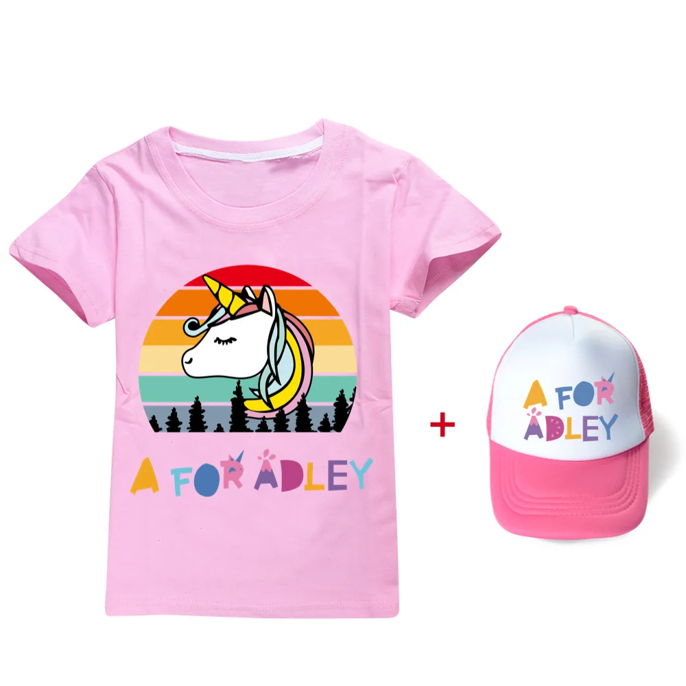 A FOR ADLEY Kids T Shirts Children's Tees Clothing for Girls Summer Cartoon Print Tops Toddler Baby Boys Birthday T-shirts cap