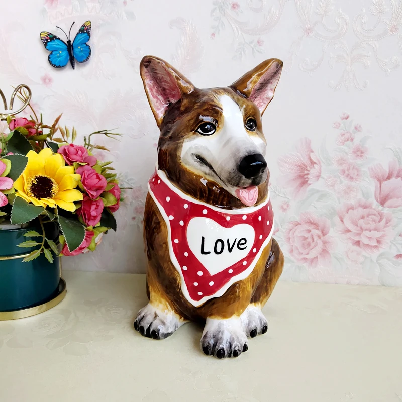 

Cute Ceramic corgi Dog Statue, Home Decor Crafts, Room Wedding Gifts, Animal Storage Box, Porcelain Figurines, Ornament